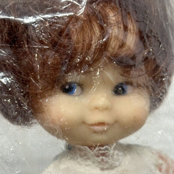 Honey Child Baby Girl Doll Plastic Brown Hair Blue Stripe Dress VTG Hong Kong 7" - Picture 2 of 10